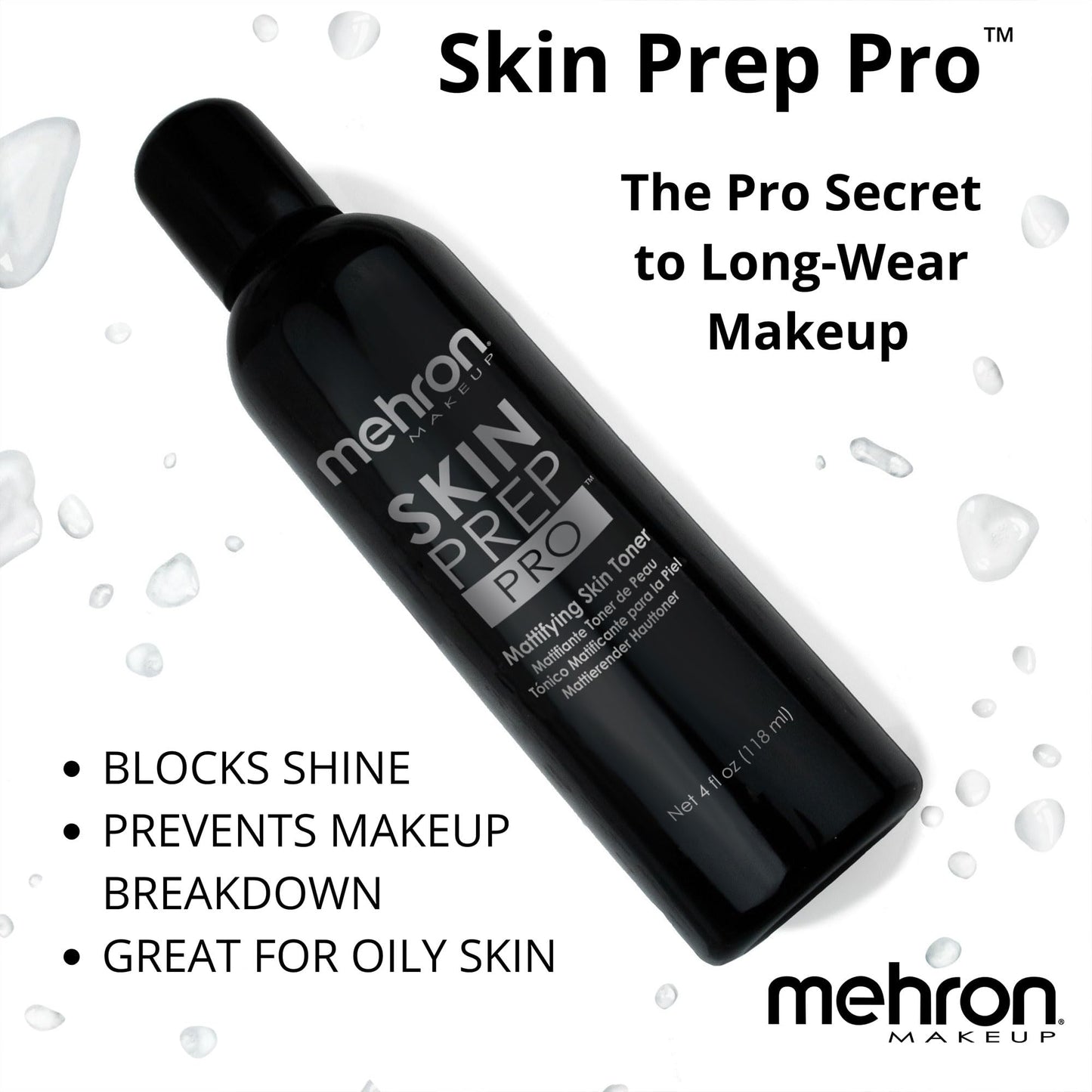 Mehron Makeup Skin Prep Pro Mattifying Skin Toner | Long Lasting Pre-Makeup Skin Primer 4 fl oz (120 ml)