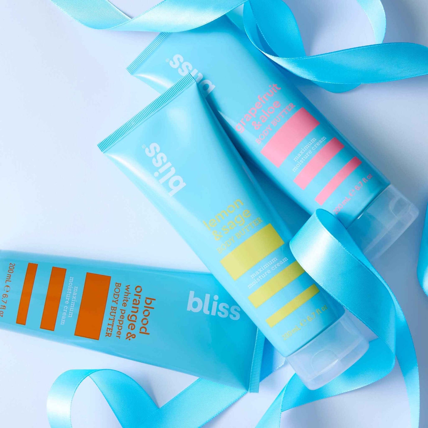 Bliss Body Butter Lotion Trio: Lemon & Sage, Grapefruit & Aloe, Blood Orange & White Pepper. Moisturizing, vegan, cruelty-free body lotion for dry skin. Great for women & men. 6.7 Fl Oz, 3-pack