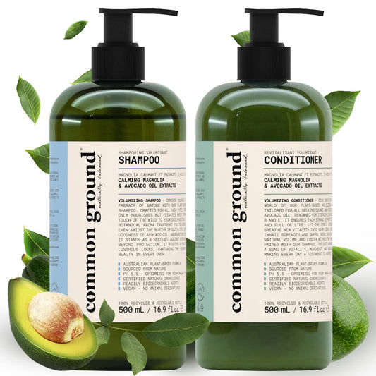 Common Ground Volumizing Natural Shampoo and Conditioner Set, Paraben and Cruelty Free, Organic, Vegan, Plant-Based Ingredients, Botanical Scent and Avocado Oil Extract, for Men, Women