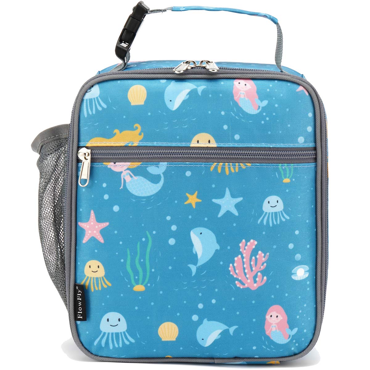 FlowFly Kids Lunch box Insulated Soft Bag Mini Cooler Back to School Thermal Meal Tote Kit for Girls, Boys, Mermaid