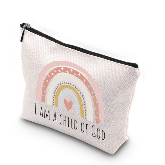 WCGXKO Religious Cosmetic Case 'I am a Child of God' for First Communion, Baptism Gifts, Travel, Organizer