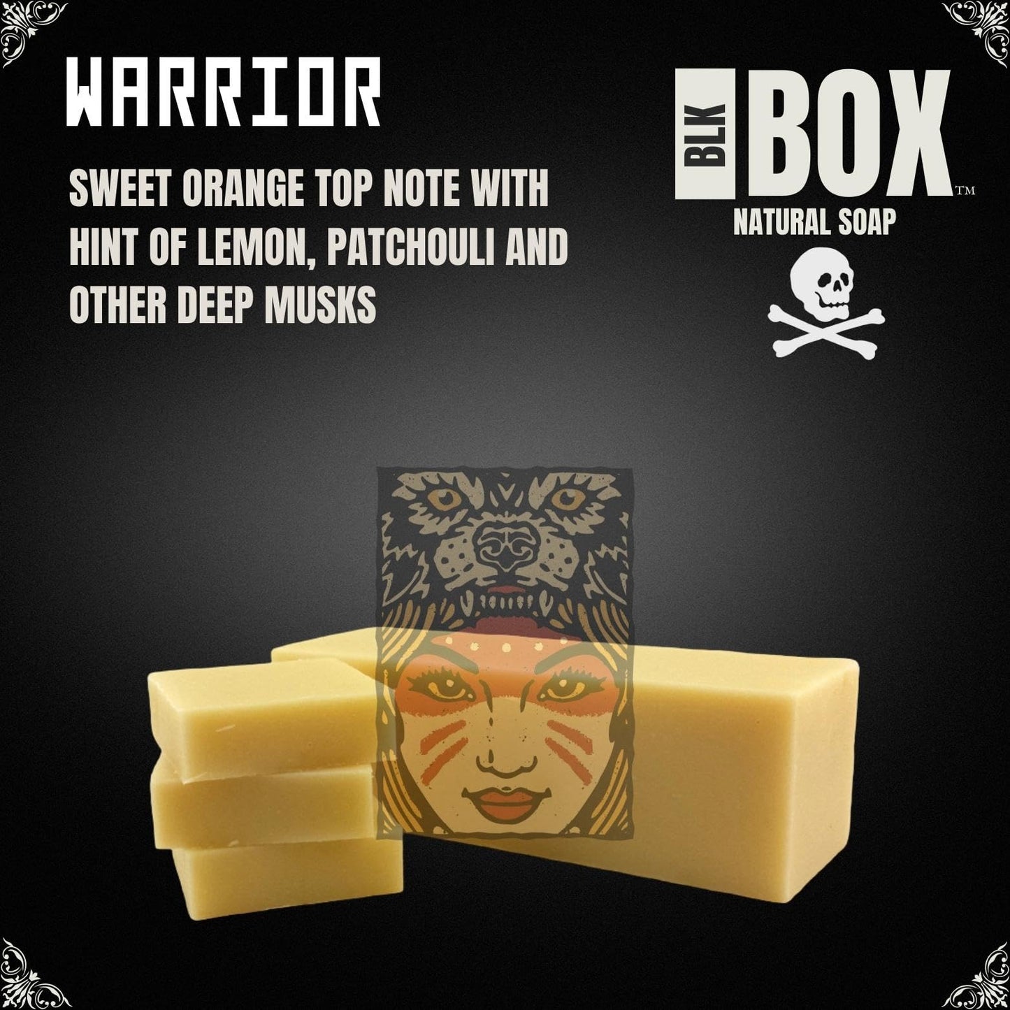 Black Box USA MADE 5oz Men's Natural Bar Soap Made from Moisturizing Natural Oils - Handmade Cold Process Soap No Harsh Chemicals - Citrus, Floral & Deep Musks (WARRIOR)