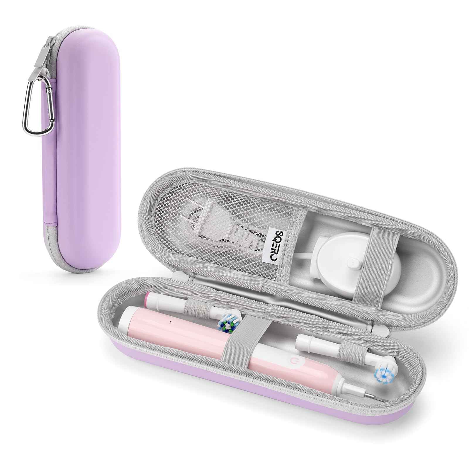 SQERO Electric Toothbrush Travel Case for Oral-B Pro/iO, Philips Sonicare/Aquasonic, Oral B Case for Brush Heads & Accessories, Portable Toothbrush Hard Carry Bag Waterproof PU