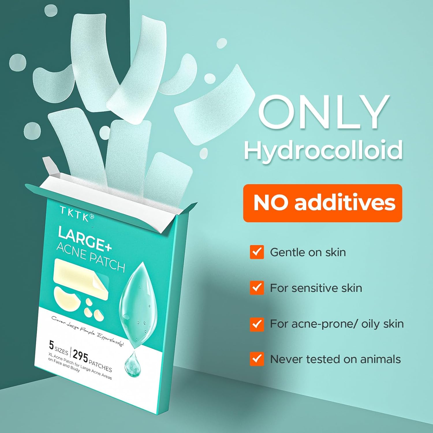 TKTK Large Pimple Patches for Face, 68 x 27 mm XL Hydrocolloid Bandages, Big Acne Patches for Body, Forehead, Chin, Nose, Chest and Back Blemish Zit Breakouts (Strip, Contoured, Dot 5 Sizes 136 Count)