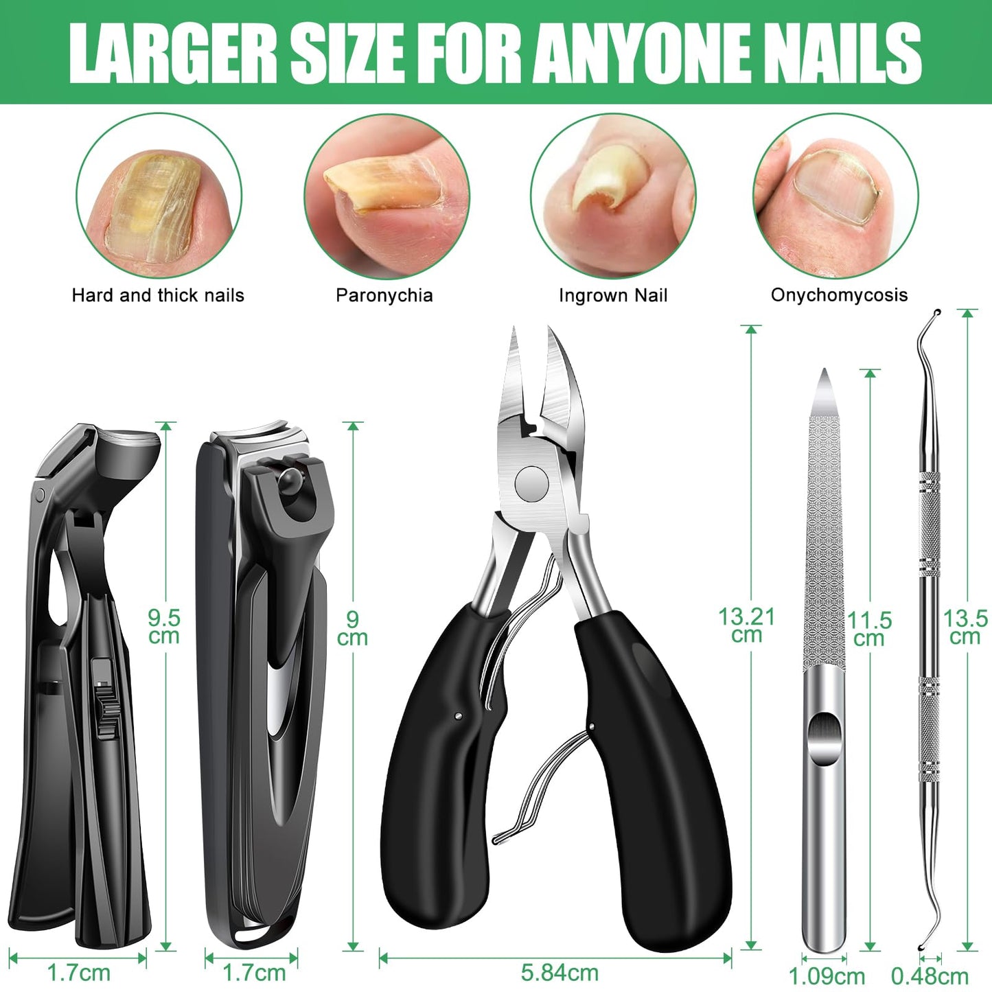 Toenail Clippers for Seniors Thick Nails - Angled Head Large Toe Nail Clippers with Catcher, Wide Jaw Opening Toenail Clippers for Thick toenails, Heavy Duty Nail Cutters for Men and Women 5Pcs