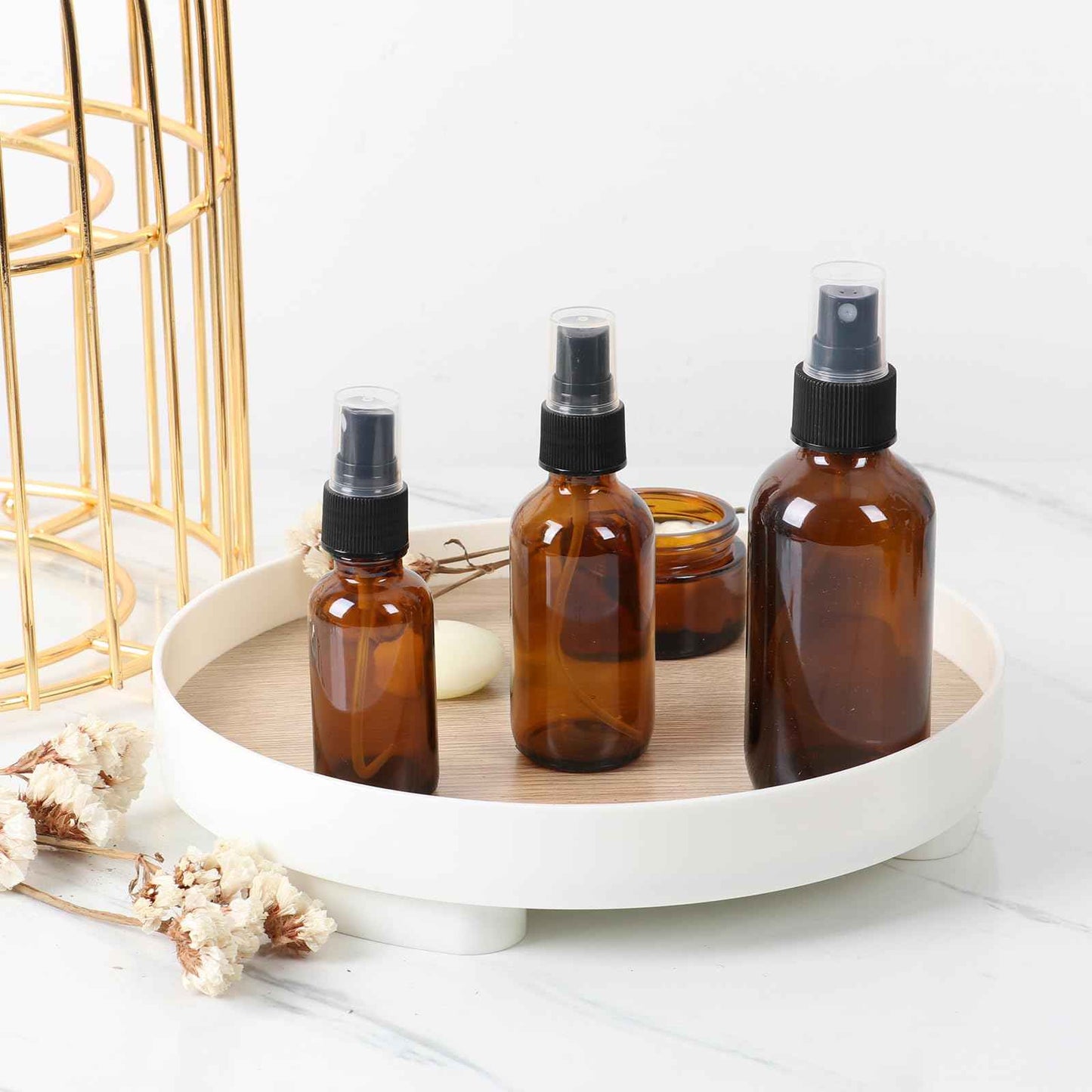 STARSIDE 24 Pack 4 oz Amber Glass Spray Bottles with Fine Mist Sprayer,120 ml Glass Travel Bottles for Cosmetic Essential Oils Cleaning Solutions Perfumes & Liquids