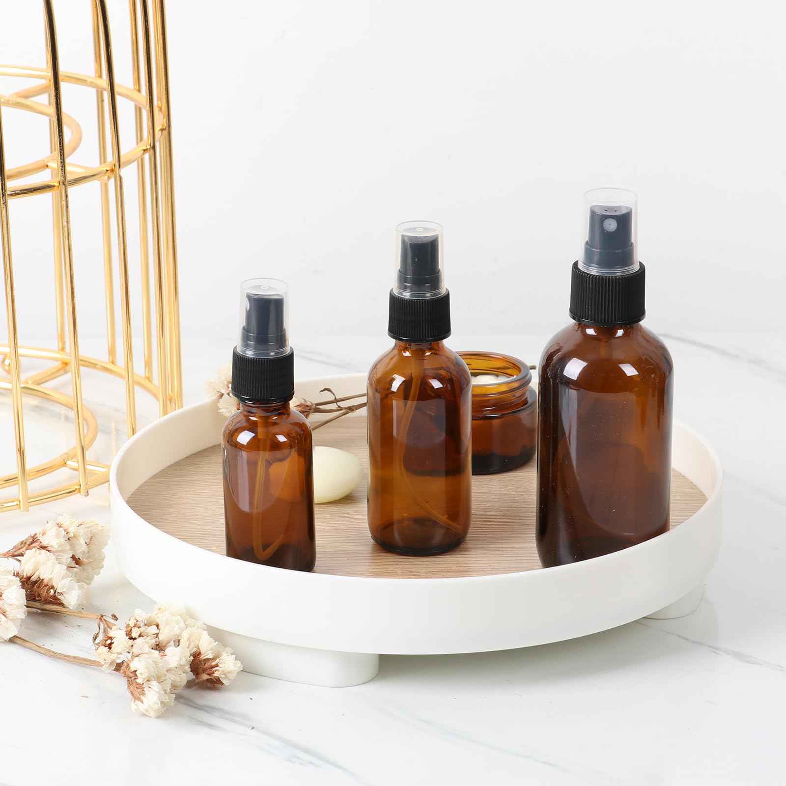 STARSIDE 24 Pack 4 oz Amber Glass Spray Bottles with Fine Mist Sprayer,120 ml Glass Travel Bottles for Cosmetic Essential Oils Cleaning Solutions Perfumes & Liquids