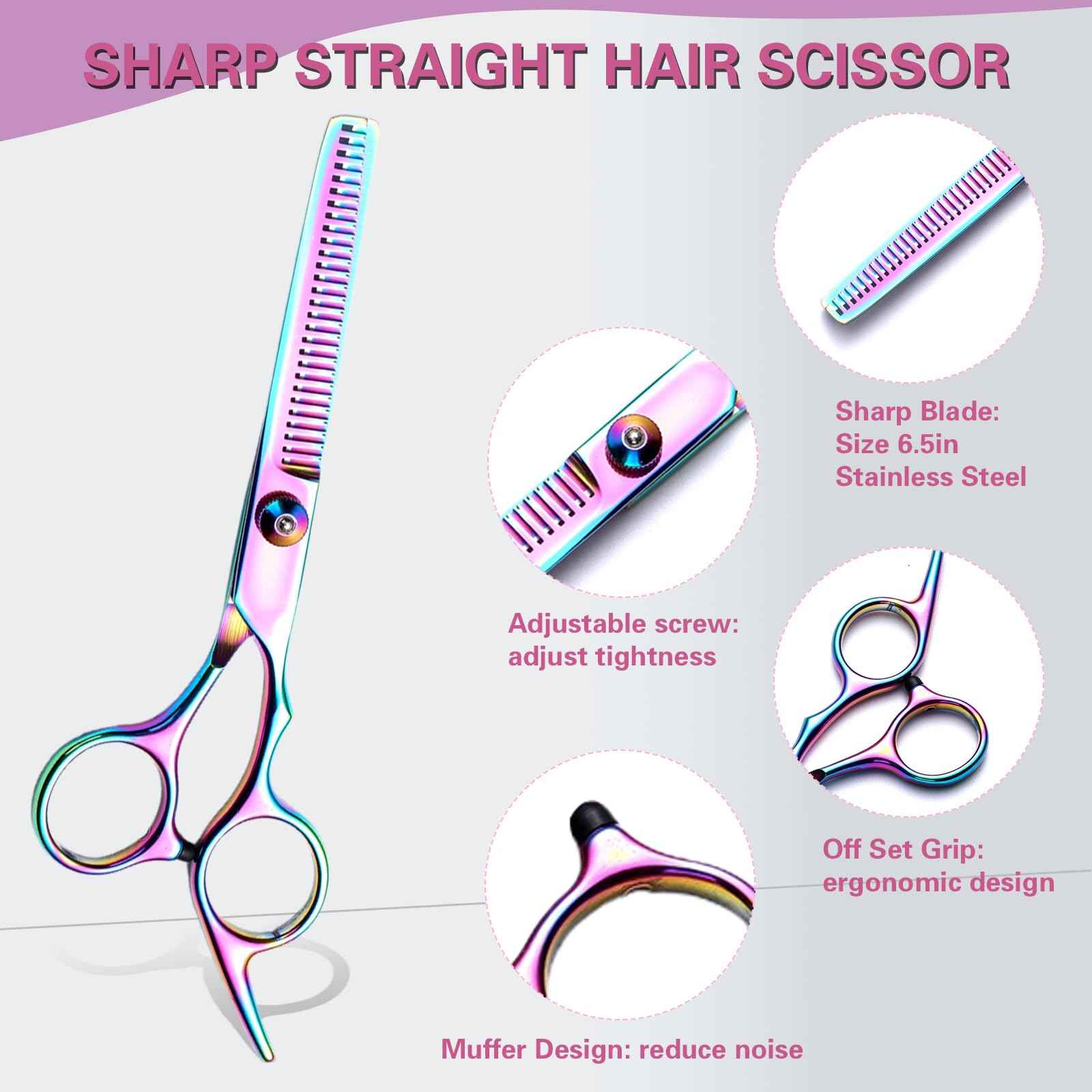 Hair Cutting Scissors Kit 11PCS, Professional Haircut Scissors with Japanese Stainless Steel Shears, Thinning Shears, Haircut Accessories in Leather Case for Salon/Home (Rainbow)