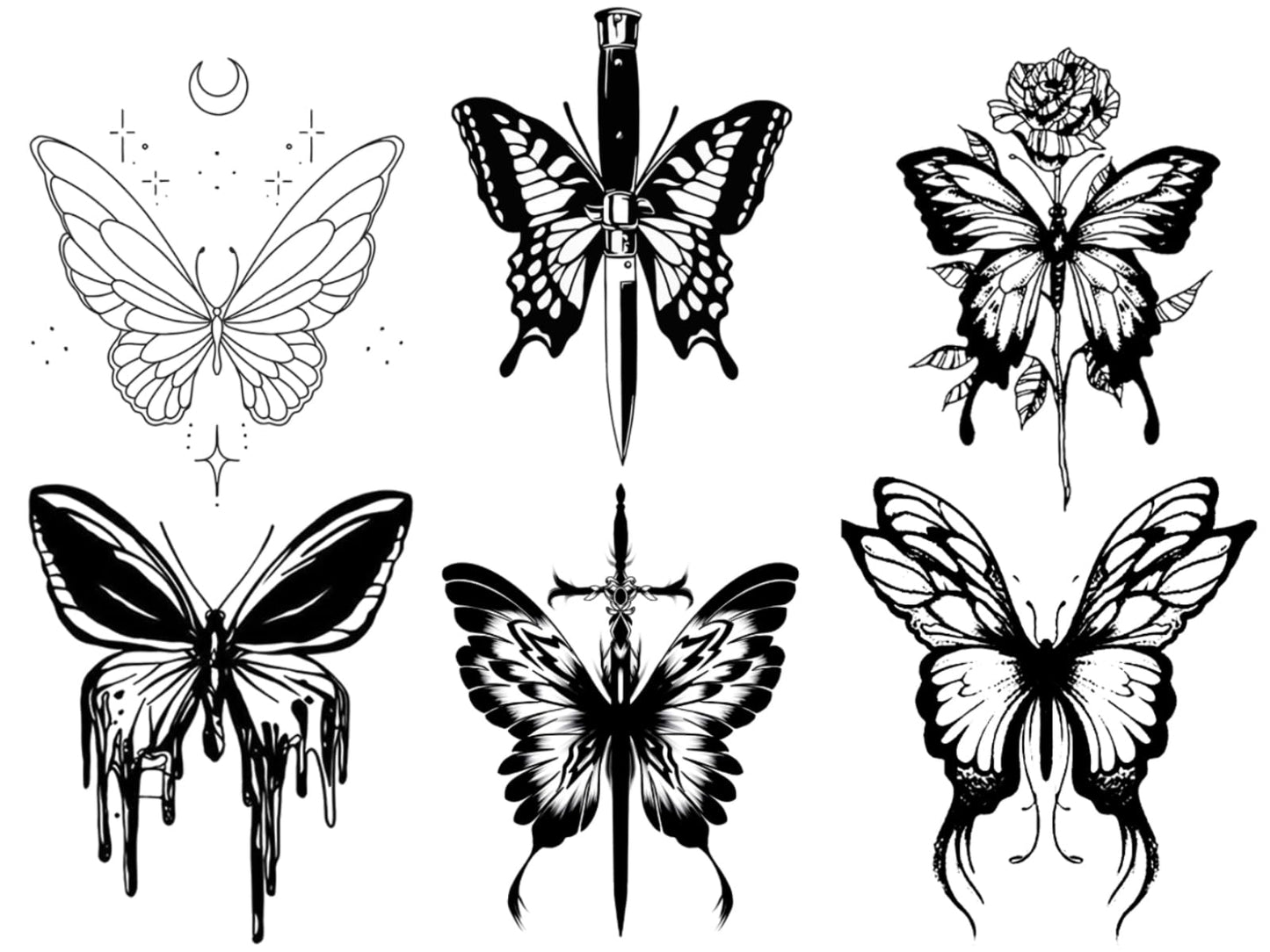 INKARTLINK 6 Sheets Temporary Tattoos, Semi-Permanent Tattoo, Fake tattoos, 1-2 Weeks Tattoo, For the Mature and Elegant Women, Butterfly Tattoos Temporary.