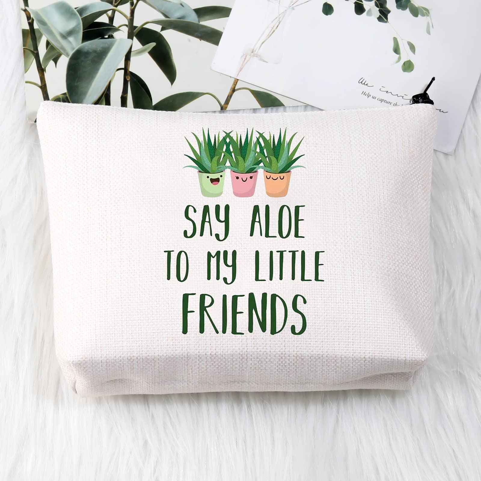 BDPWSS Plant Lover Makeup Bag For Gardener Plant Mom Succulent Planters Crazy Plant Lady Gifts Say Aloe To My Little Friends(Say aloe friends)