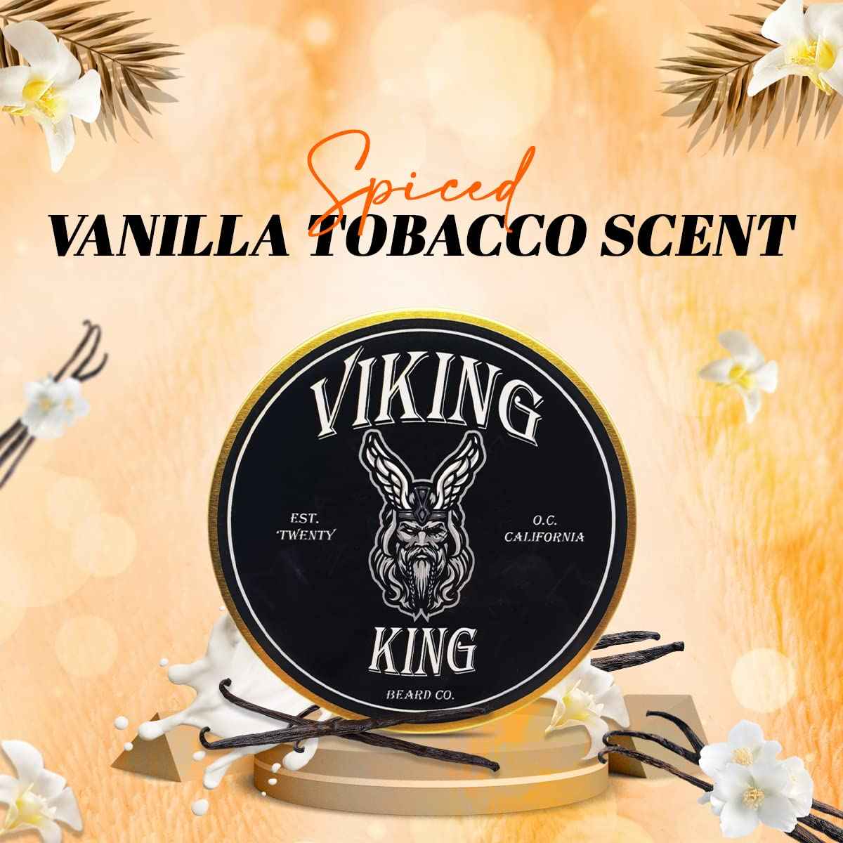 VIKING KING BEARD CO. Beard Balm - Gold (Spiced Vanilla Tobacco)- All Natural Beard Softener and Conditioner - Men's Grooming Product - 4 Ounce Tin