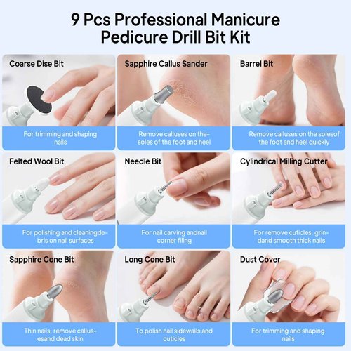 Cordless Nail Drill Electric Nail File: Professional Manicure Pedicure Kit for Acrylic Gel Nails Grind Trim Polish, 5-Speed Brushless Electric Foot Callus Remover ,Nail Tool for Women & Men