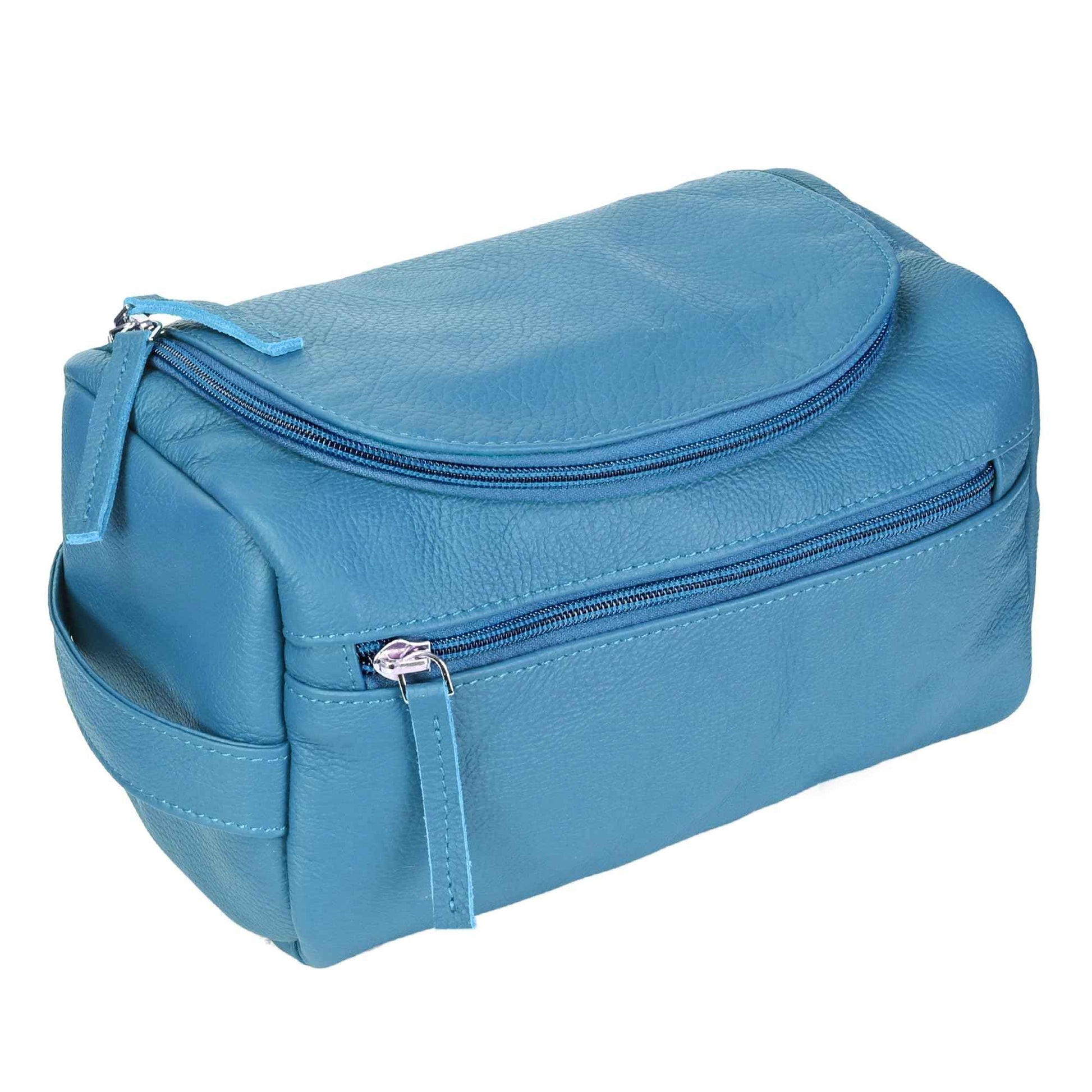 ELIZO Premium REAL Leather Toiletry Bag for Men Dopp Kitt Hanging Mens Toiletry Large TSA Toiletries Bag Shaving Grooming Bag Organizer Espresso (Blue, Large)