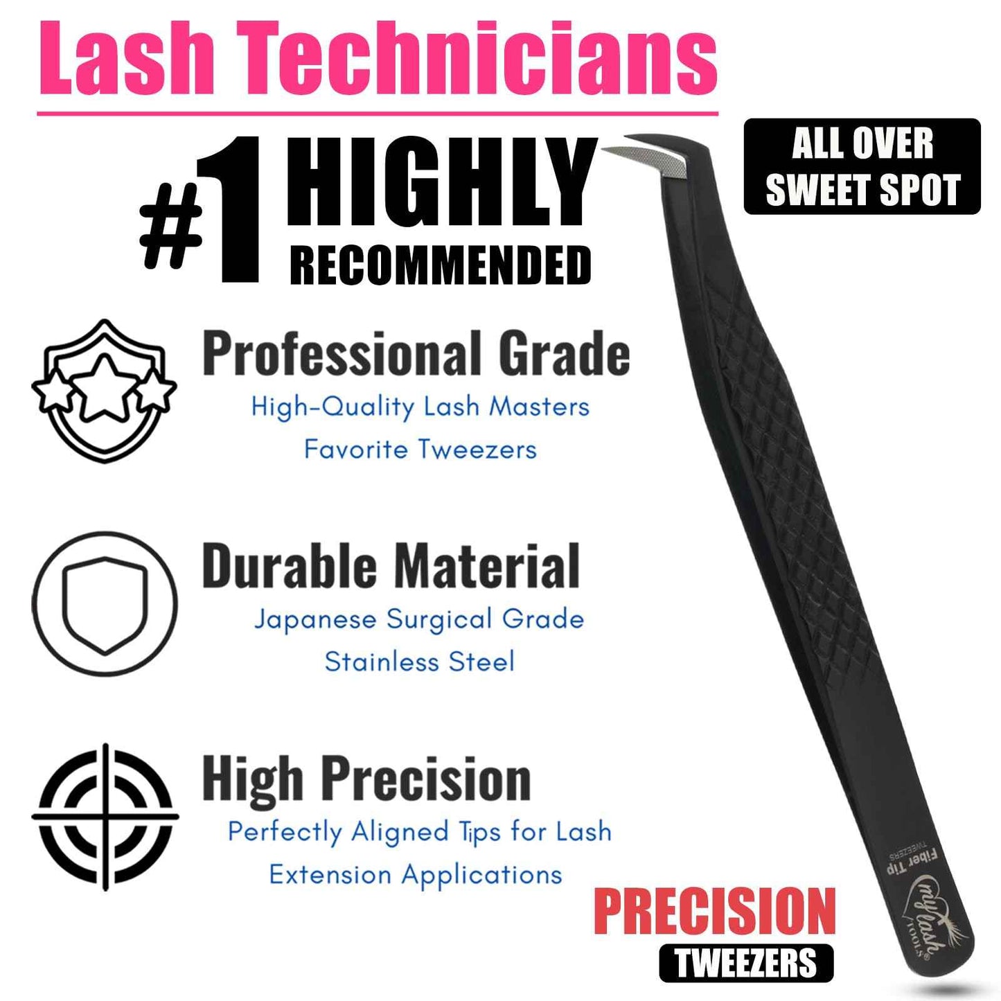 My Lash Tools New Fiber Tip Lash Tweezers for Eyelash Extensions Professional Lash Tech Supplies Must Haves Volume Boot Eyelash Tweezers 12cm Stainless Steel Fan Making Lashing Tweezer (Black)