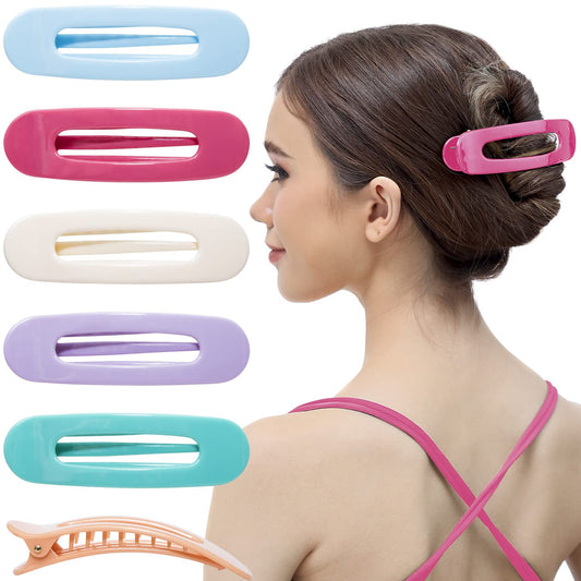 RC ROCHE ORNAMENT 6 Pcs Womens Side Slide Flat Oval Clip Styling Plastic Comfortable Hold Strong Grip No Slip Beauty Accessory Girls Ladies Pin Jaw Claw Clamp Clips, Medium Pastel Multicolor