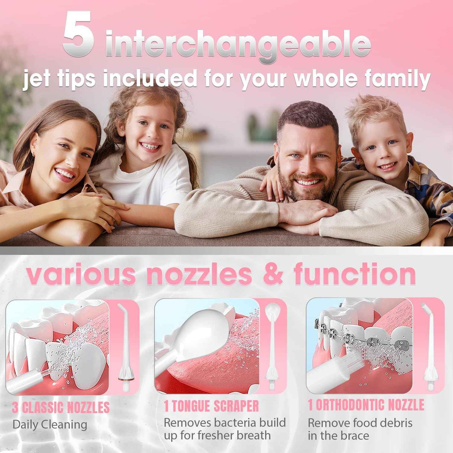 Water Dental Flosser Cordless for Teeth - Nicwell 4 Modes Dental Oral Irrigator, Portable and Rechargeable IPX7 Waterproof Powerful Battery Life Water Teeth Cleaner Picks for Home Travel