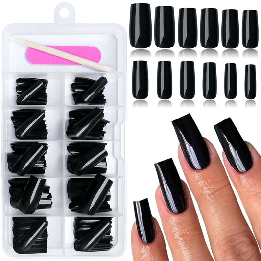 EternalClassic Square Press-on Nails, 120pcs Black, Medium, Glossy, for Women & Girls