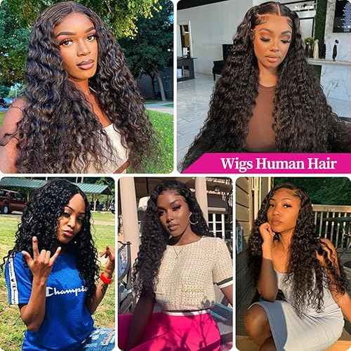 Deep Wave Lace Front Wigs Human Hair 13x4 HD Lace Front Wigs Human Hair Pre Plucked Brazilian Curly HumanHair Wig 200 Density Glueless Frontal Wigs For Women(26inch)