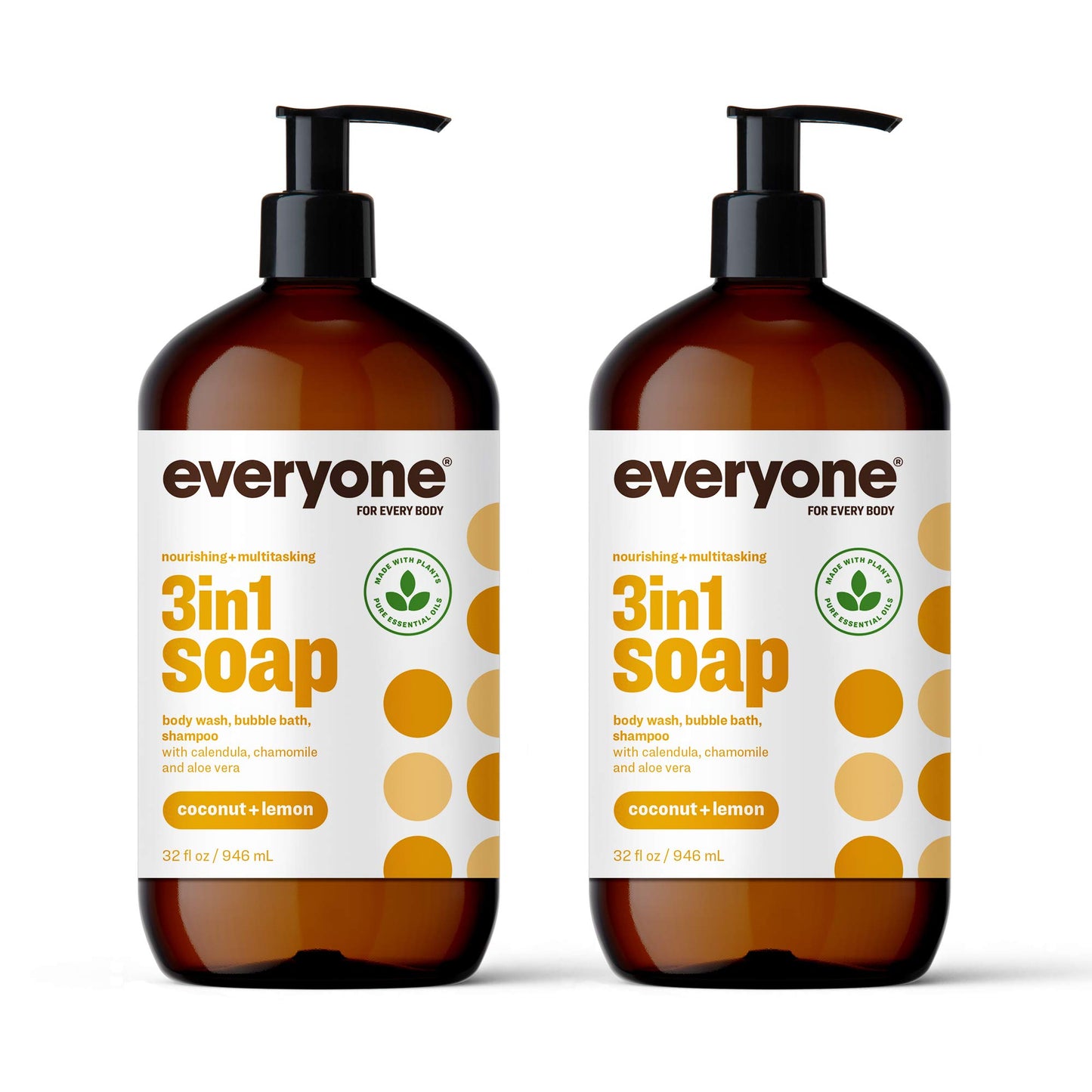 Everyone 3-in-1 Kids and Adults Shampoo, Bubble Bath, and Body Wash, 32 Fl Oz (Pack of 4)