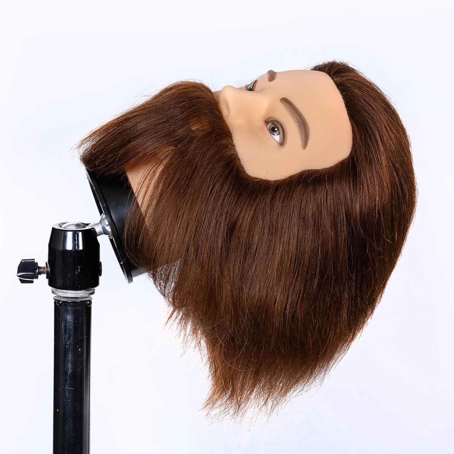 Male Mannequin Head 100% Human Hair Mannequin Head Cosmetology Mannequin Head with Stand Mannequin Head Human Hair Doll Head (Brown with beard)