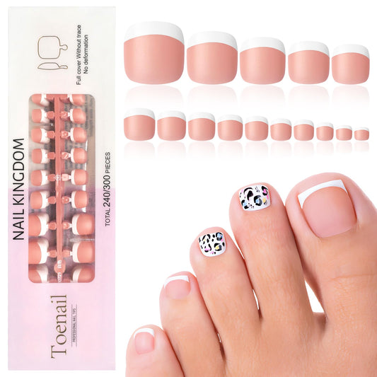 Lifextol 240pc Press on Toenails for Women Toe Press on Nails French Tip Toe Nail Press ons with Glue&Sticky Tabs,3 IN 1 Glue on Fake Toe Nail Tips False Acrylic Toenails Press ons Artifitial Toenail