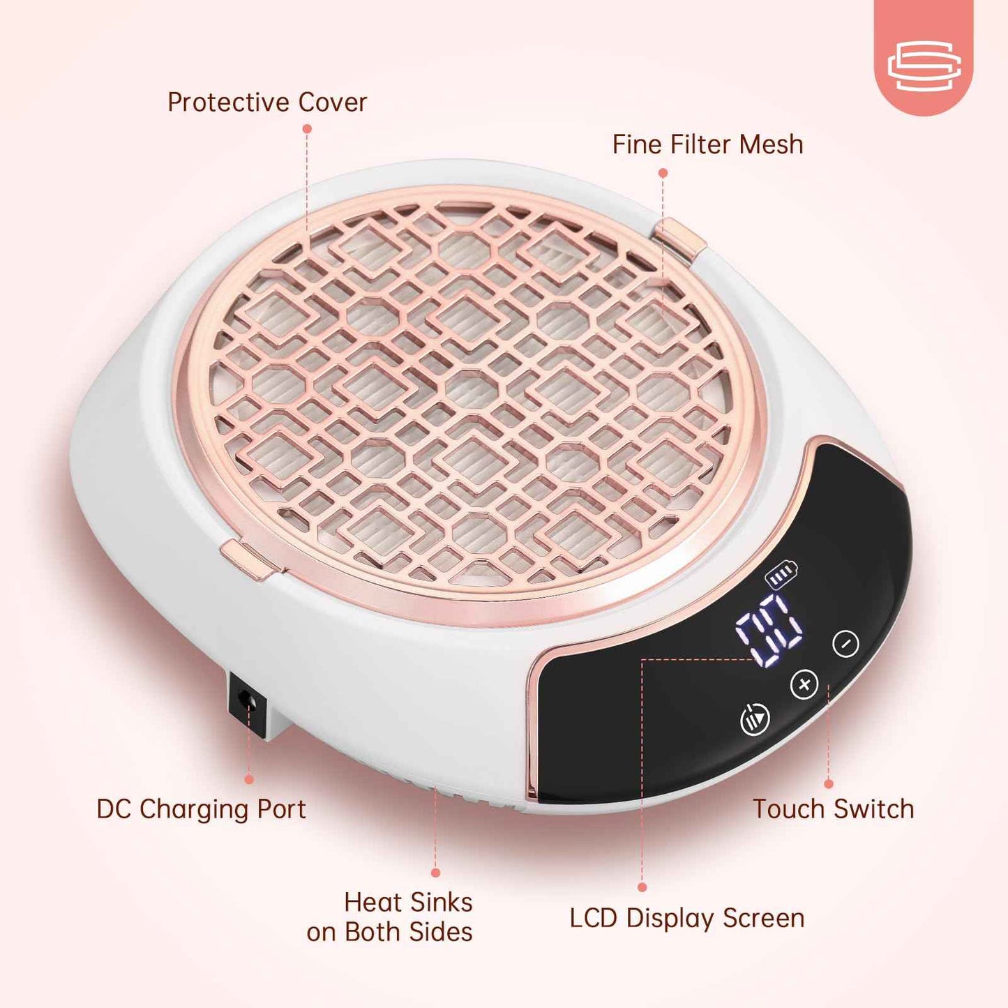 CHRISTINE SHELLY 3500RPM Cordless Nail Dust Collector,Portable Dust Collector Nail Tech with LED Display,Rechargeable Dust Suction Machine with Reusable Fillter for Acrylic Gel Polish,Salon & Home