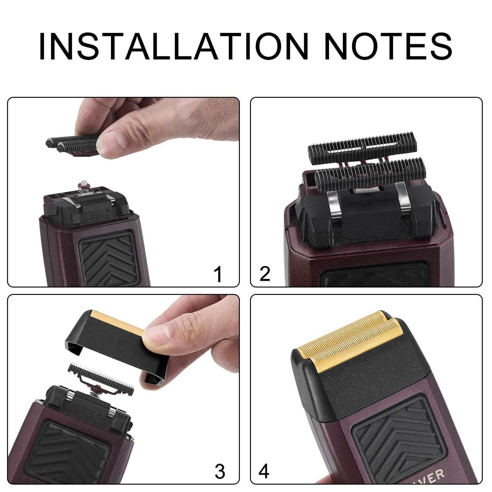 Replacement Foil Professional 5 Star Series Finale Shaver Shaper Super Close and Cutter Bar Assembly Compatible with Wahl Shaver Foil Model 7043-100,7031-100 Replacement Heads(4 Pack Gold)