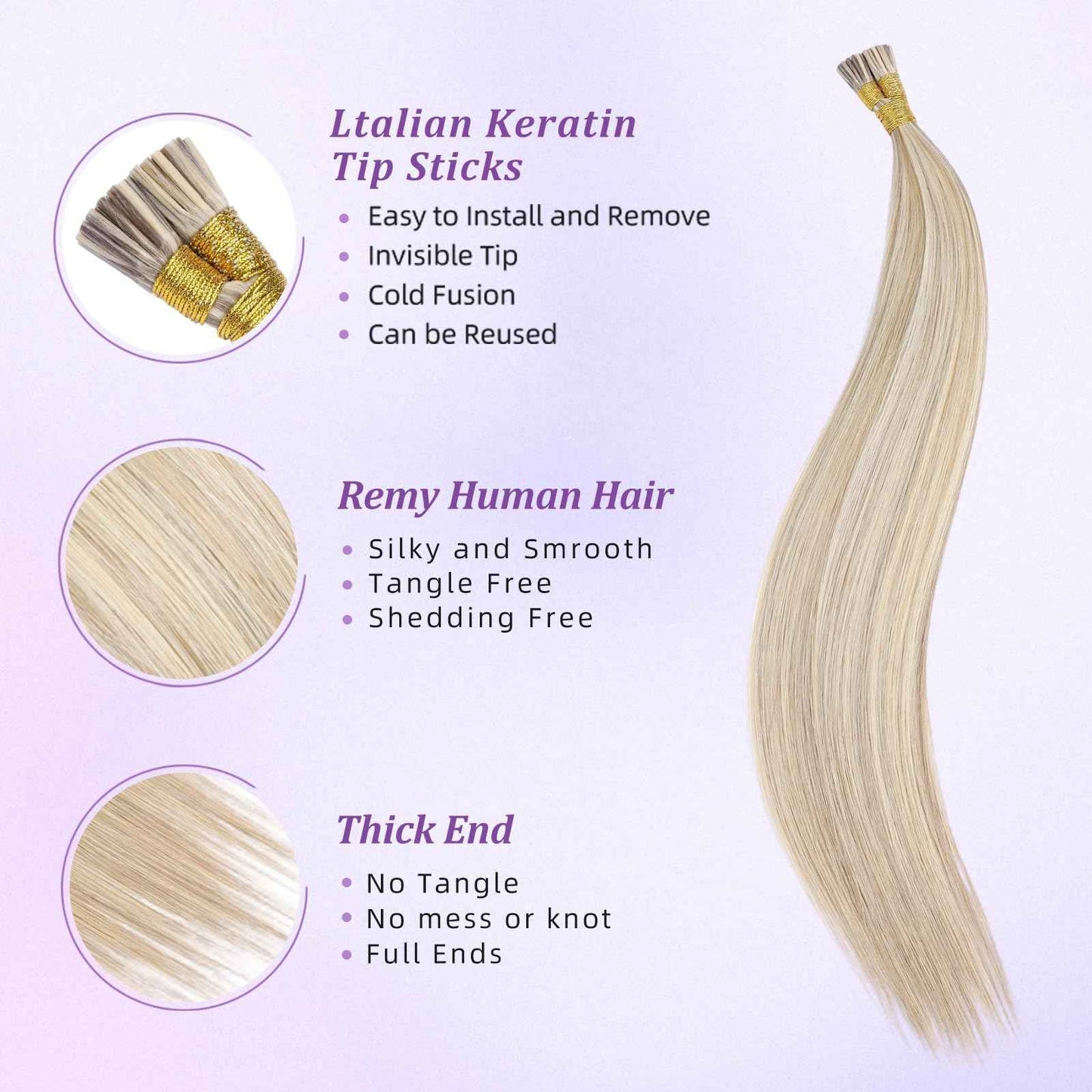 MioYio I Tip Hair Extensions Human Hair 30G/Pack Human Hair Itip Human Hair Extensions Dark Blonde to Highlighted Blonde Pre Bonded Extensions Long Straight #18/613 14Inch