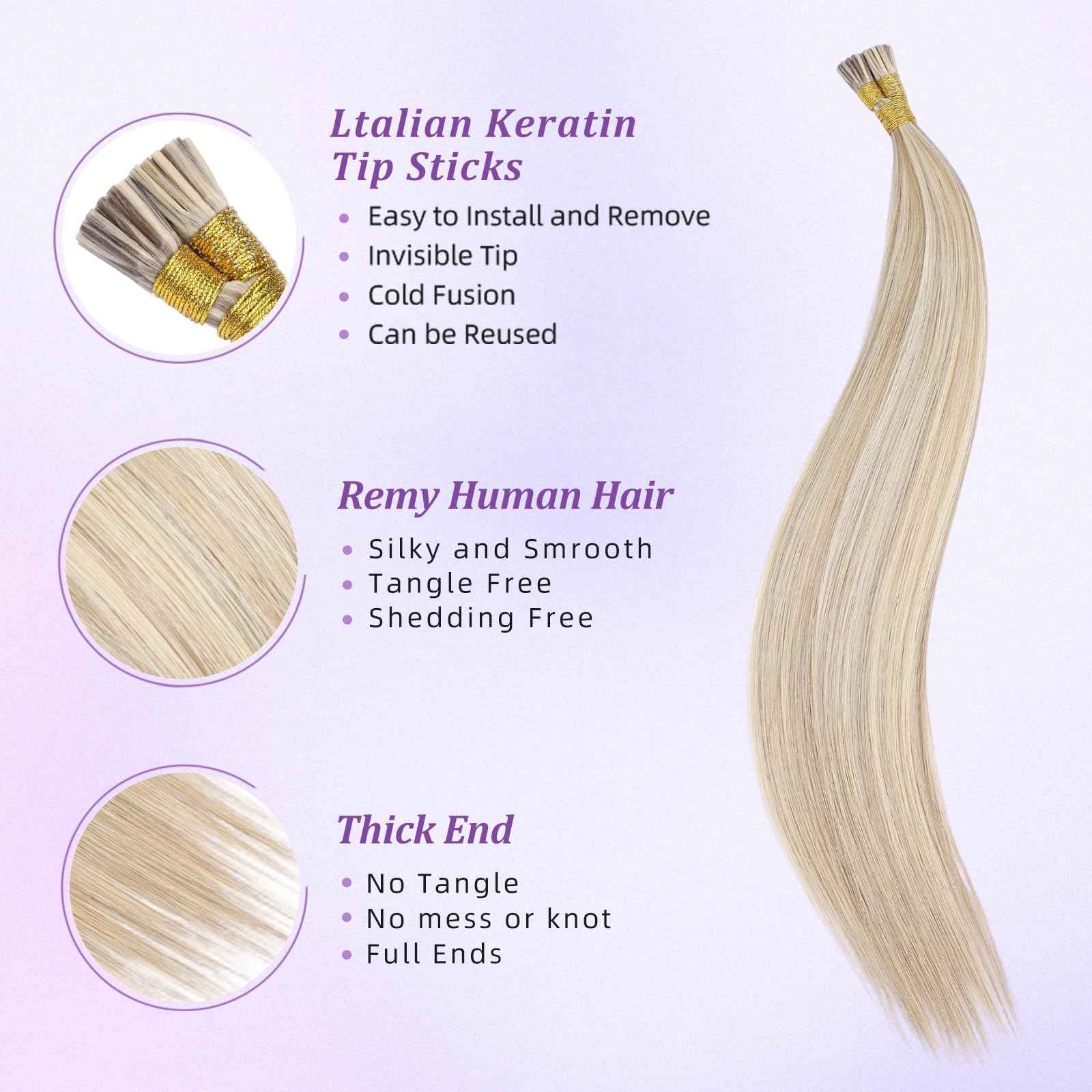 MioYio I Tip Hair Extensions Human Hair 30G/Pack Human Hair Itip Human Hair Extensions Dark Blonde to Highlighted Blonde Pre Bonded Extensions Long Straight #18/613 14Inch