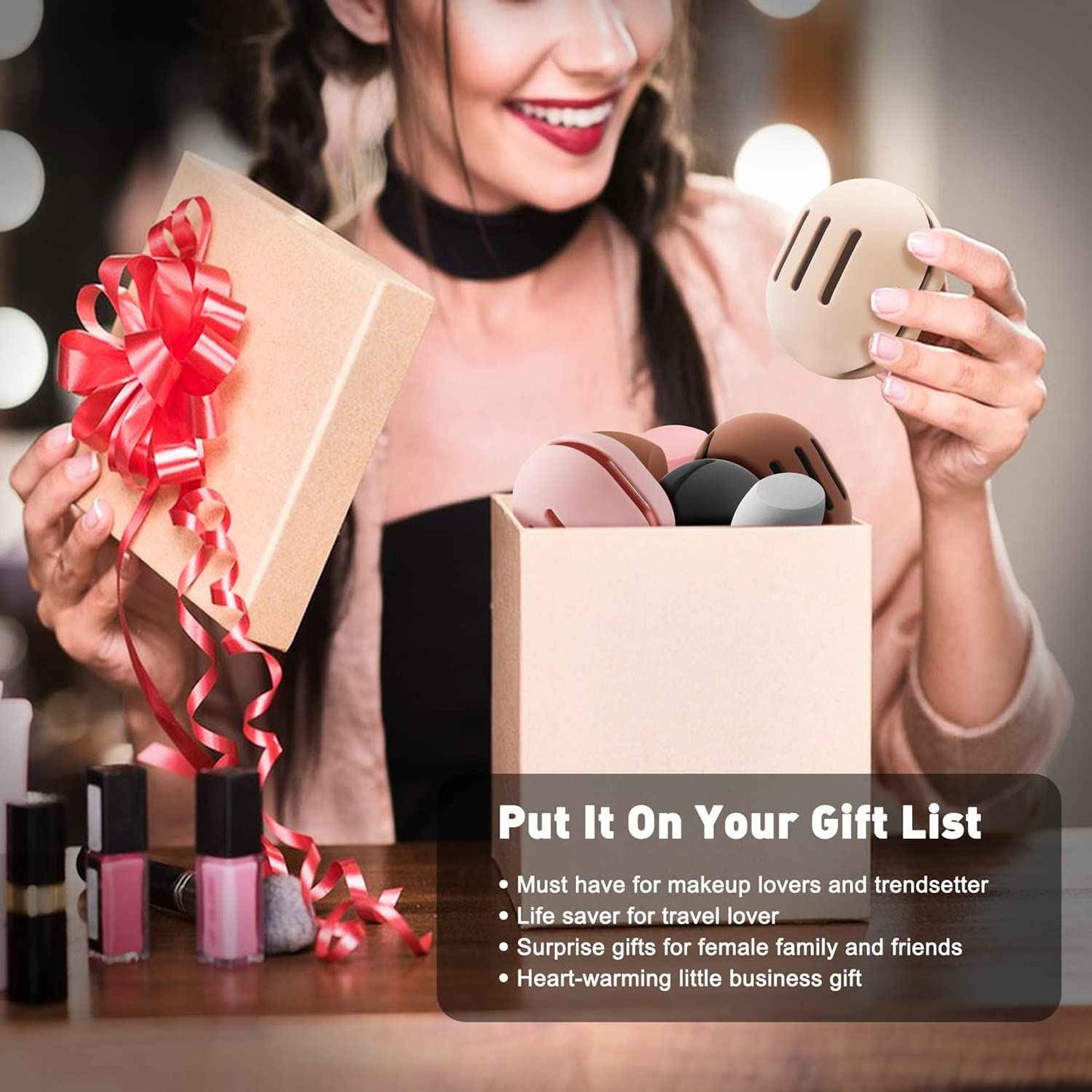 BEZOX Makeup Blender with Holder, Non-Latex Beauty Sponge with Case of Premium Silicone for Blending Liquid Foundations Cosmetics, Travel Sponge Holders, Soft and Skin-Friendly - Pink