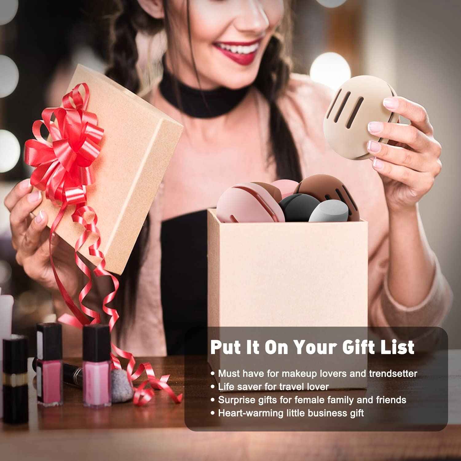 BEZOX Makeup Blender with Holder, Non-Latex Beauty Sponge with Case of Premium Silicone for Blending Liquid Foundations Cosmetics, Travel Sponge Holders, Soft and Skin-Friendly - Pink