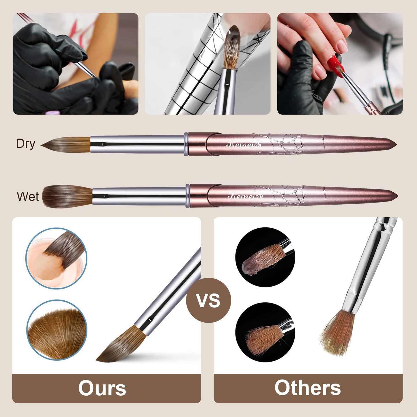 Acrylic Nail Brush Size 16, KEMEISI 100% Pure Kolinsky Nail Art Brushes Sturdy Handle Oval Shaped Acrylic Powder Nail Design Tools for Professional Manicure DIY Home Salon (Brown Gradient)