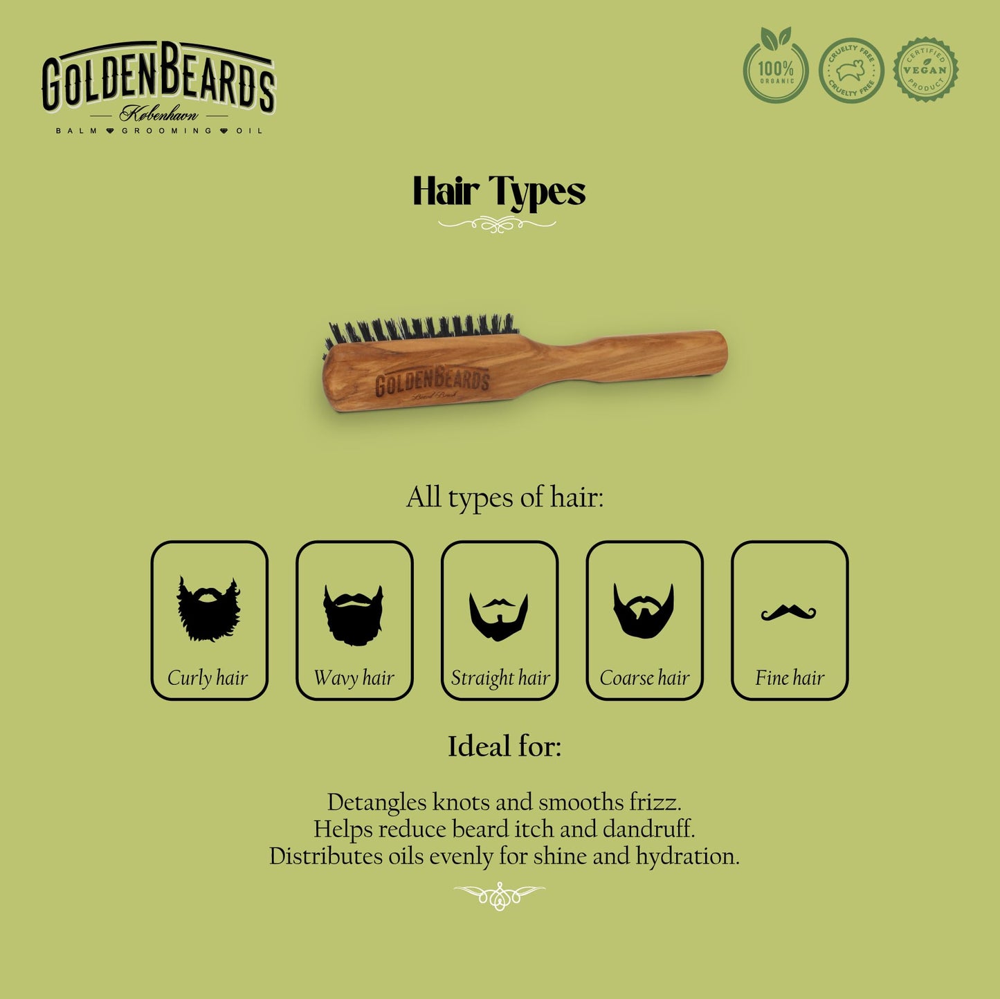Golden Beards Big Beard Brush – Pear Wood Handle & Natural Boar Bristles – Large Beard Grooming Brush for Thick, Long Beards – Handmade, Vegan & Cruelty-Free