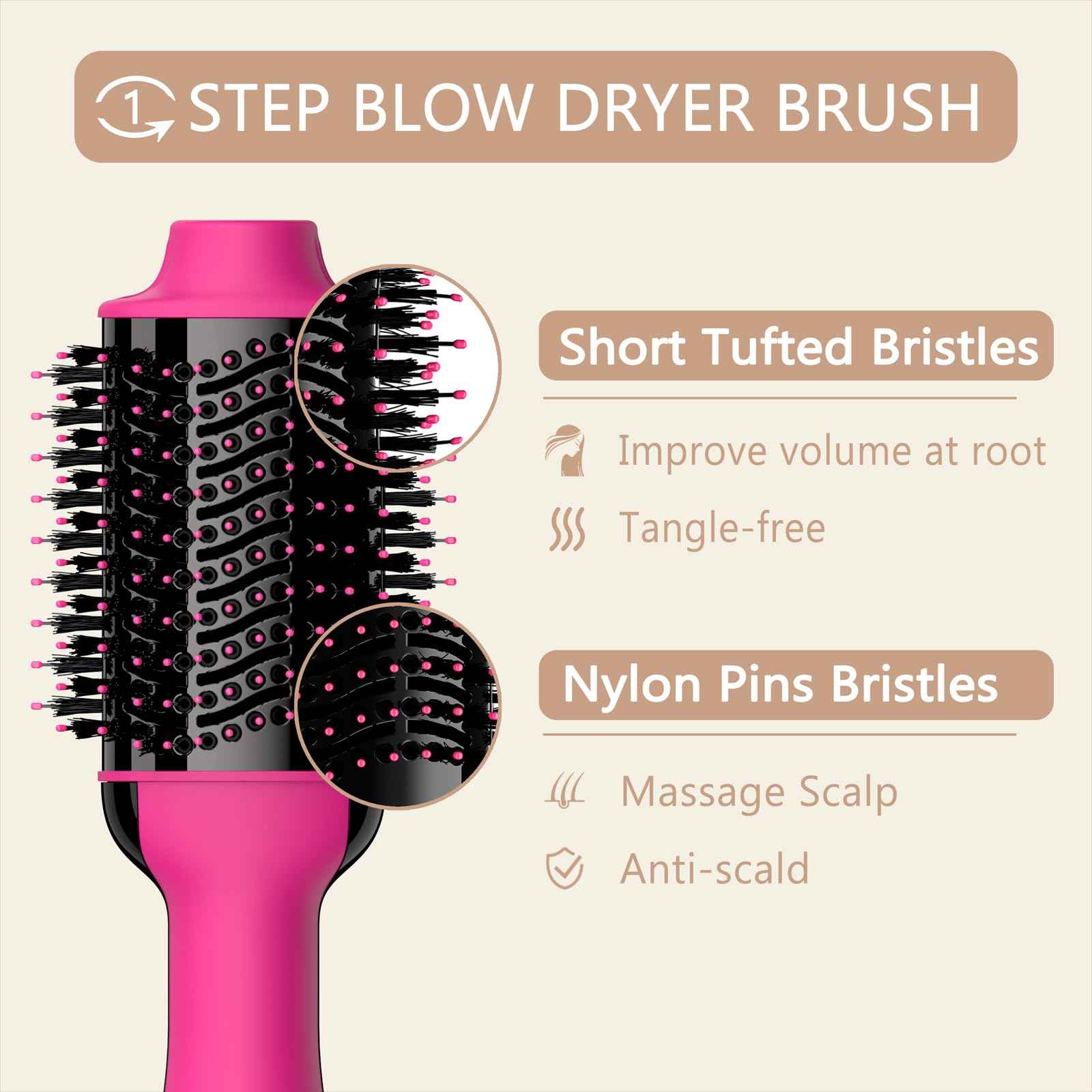 Hair Dryer Brush Blow Dryer in One, Upgraded 4 in 1 Hair Dryer and Styler Volumizer with Negative Ion Anti-frizz Ceramic Titanium Barrel Hot Air Hair Straightener Brush