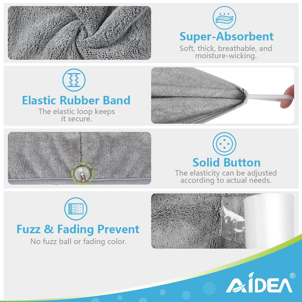 AIDEA Microfiber Hair Towel Wrap, 5 Pack Hair Turbans, Super Absorbent Quick Dry Hair Towel Wrap for All Hair Types Anti Frizz, Hair Accessories for Women, 26"×10"
