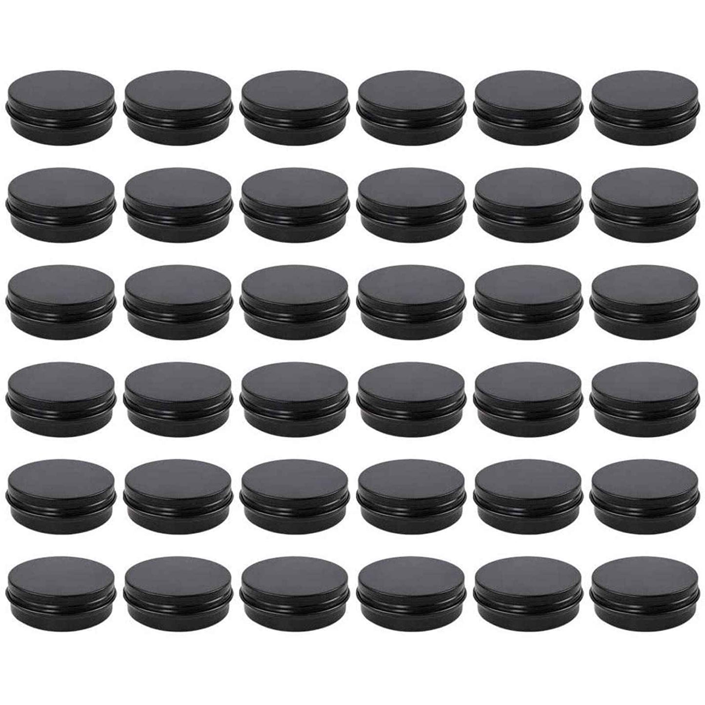 Moretoes 36 Pack Tins, 2 Oz Lip Balm Containers, Black Metal Round Tins Aluminum Cans, Empty Tin with Screw Lids for Salve, Spices or Candies