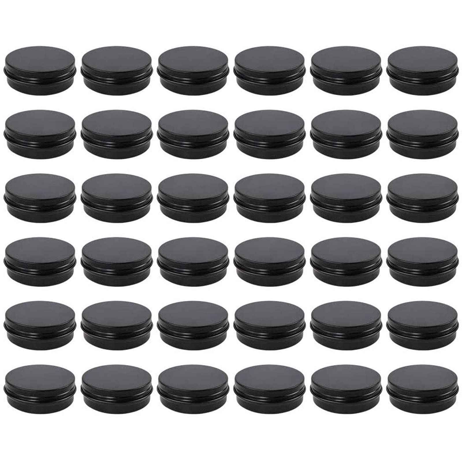 Moretoes 36 Pack Tins, 2 Oz Lip Balm Containers, Black Metal Round Tins Aluminum Cans, Empty Tin with Screw Lids for Salve, Spices or Candies