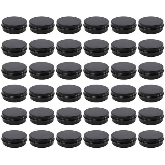 Moretoes 36 Pack Tins, 2 Oz Lip Balm Containers, Black Metal Round Tins Aluminum Cans, Empty Tin with Screw Lids for Salve, Spices or Candies