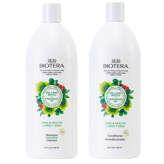 Biotera Long & Healthy Strengthening Shampoo and Conditioner Set | Strengthens Long, Growing Hair | Microbiome Friendly | Vegan & Animal Test Free | Paraben Free | Color-Safe | 32 Fl Oz