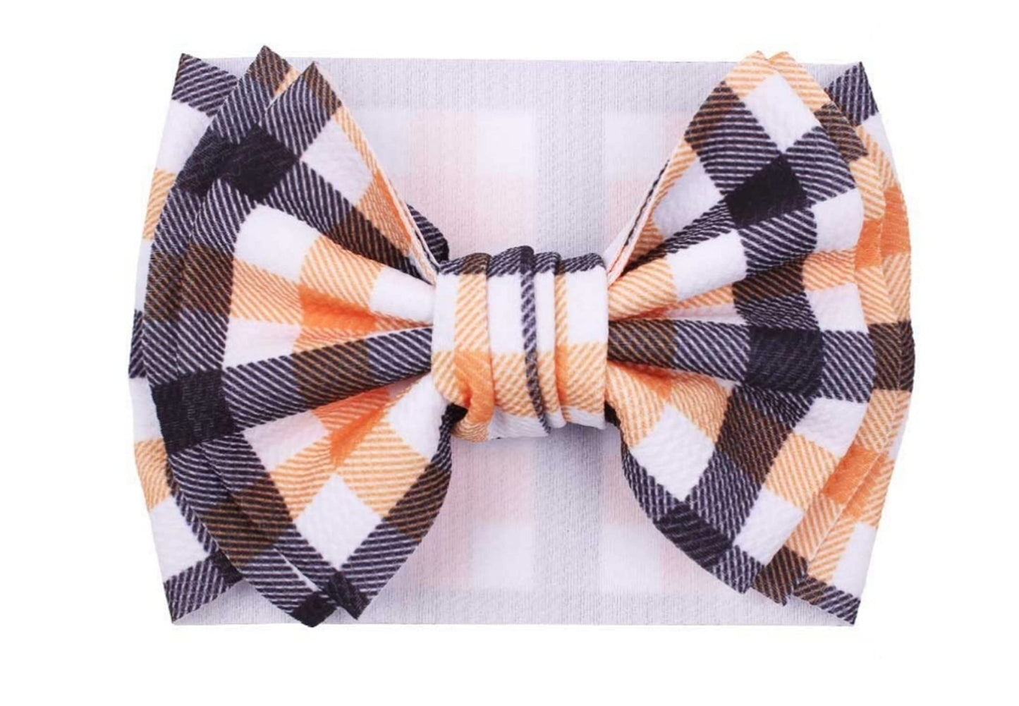 J&J Boutiques Orange Plaid - Candy Corn Headwrap 7" Bow for Baby Girls