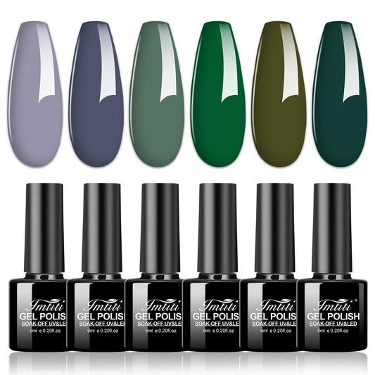 Imtiti Gel Nail Polish Set, Sage Green and Grey Colors Gel Nail Polish Kit Emerald Green Olive Green Soak Off LED U V Gel Nail Polish DIY Nail Art Gel Nail Starter Kit for Women Girls(0.2 Fl Oz)