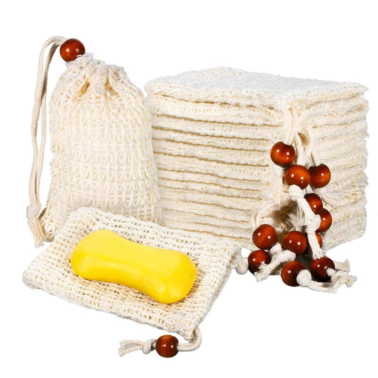 50 Pack Soap Saver Bags, Natural Cotton Linen Mesh Soap Bag with Drawstring for Exfoliating, Foaming, and Drying, Bar Pouch for Bath and Shower Use (3.5x5.5 Inch)
