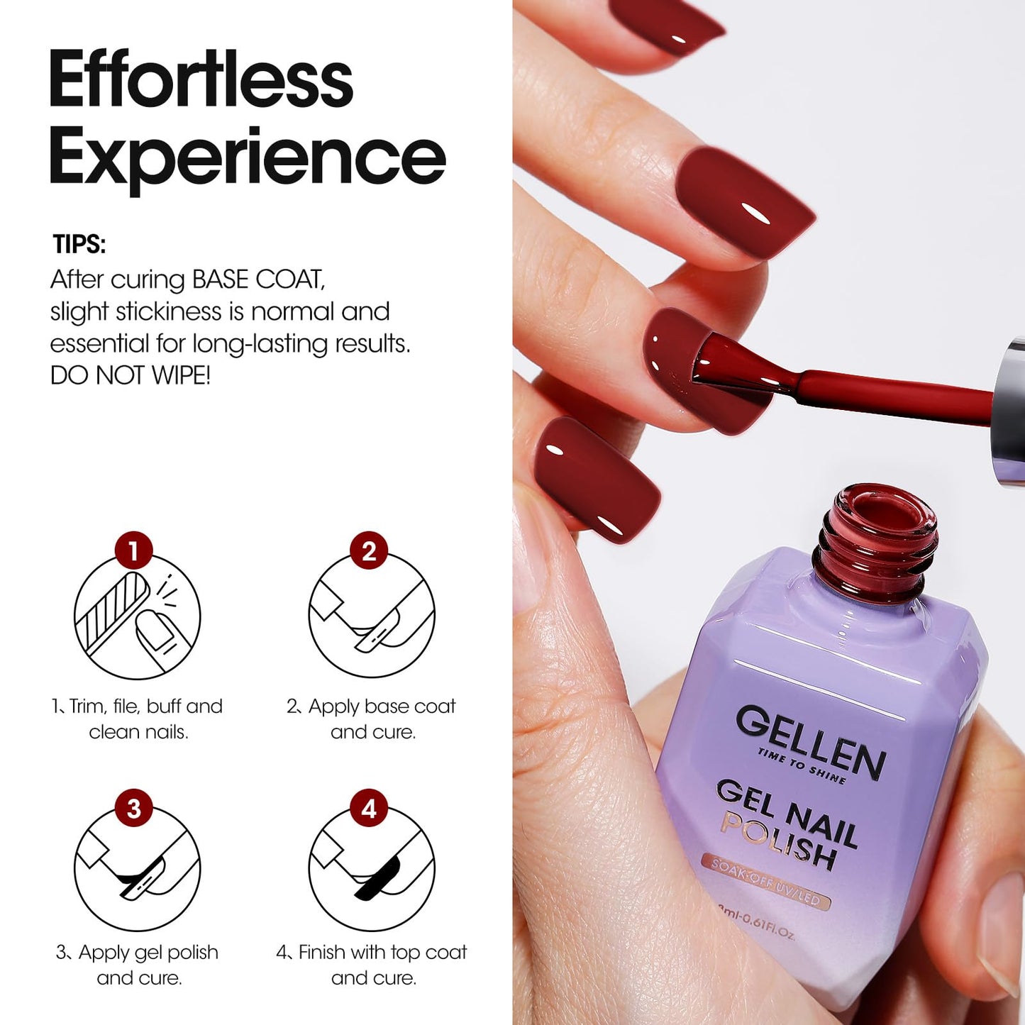 Gellen Gel Nail Polish, 18ml Burgundy Red Gel Polish Soak Off UV LED Nail Gel Polish Christmas Nail Art Design Manicure Salon Home DIY Salon Gel Gifts for Women