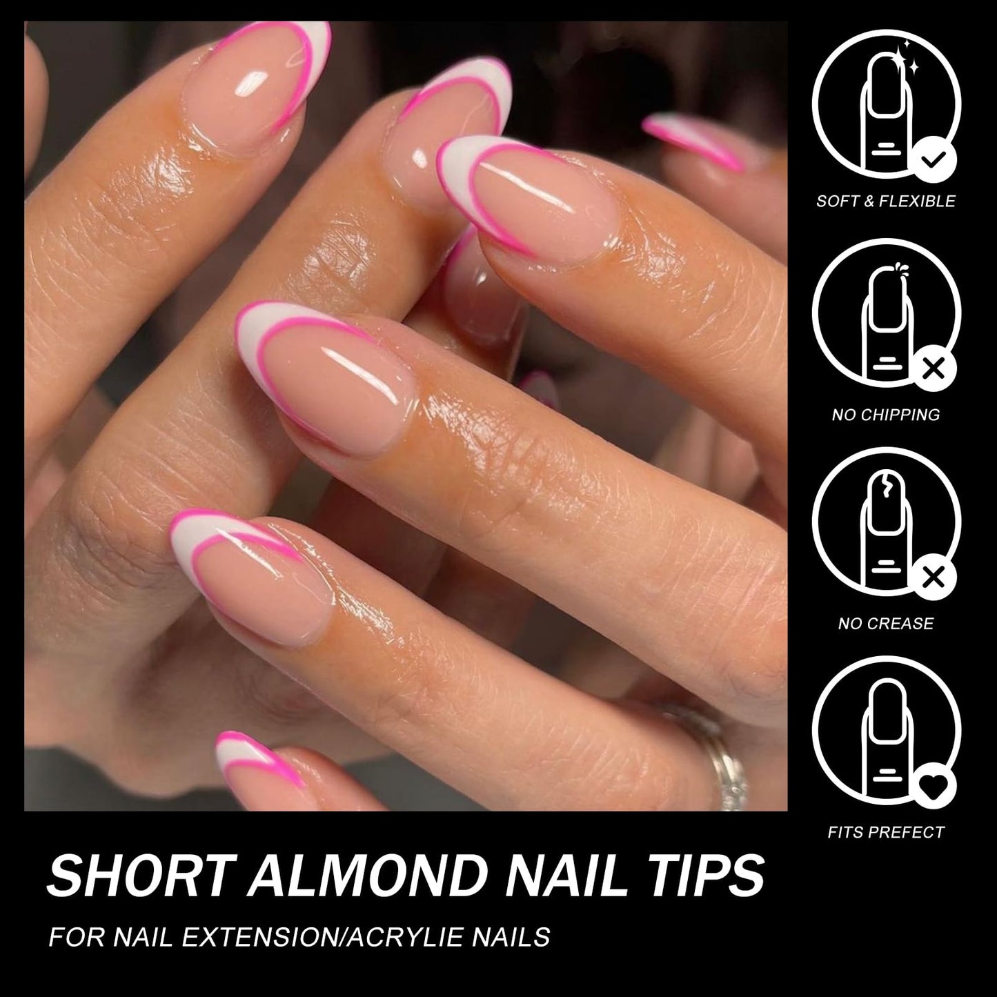 AddFavor Short Almond Nail Tips, 600pcs Soft Gel x Nail Tips Short Almond Gel Nails Clear Nail Tips Full Cover Acrylic Nail Tips for Nail Extension, Press on Nails Making