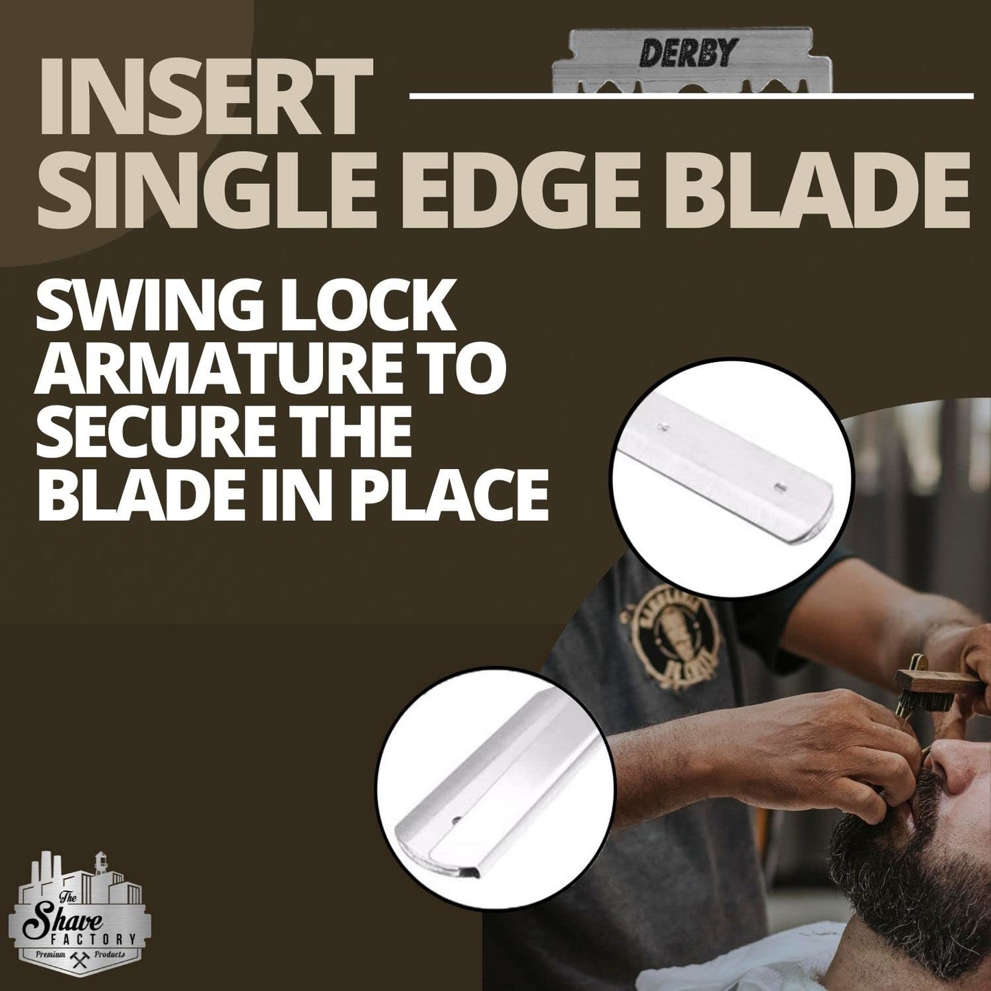 The Shave Factory Straight Edge Razor Kit (Steel Razor / 100 Derby Premium Single Edge Razor Blades)