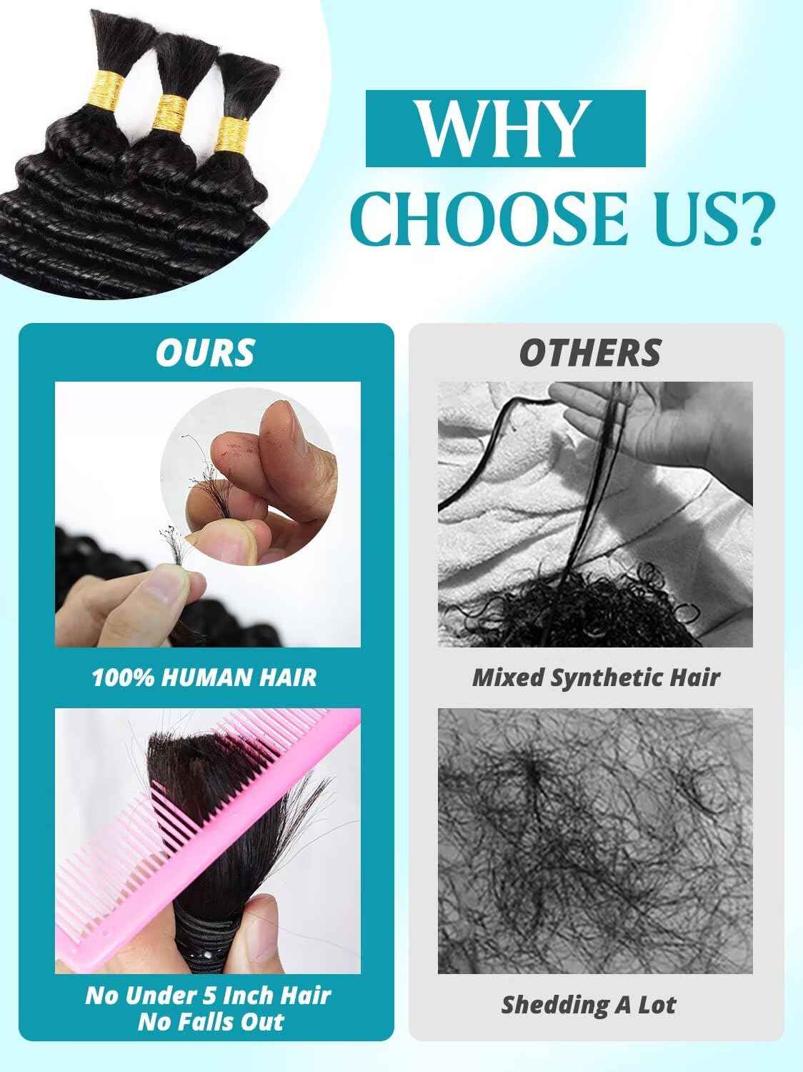 100g 3 Bundles/Pack Burgundy Human Braiding Hair for Boho Braids 14 Inch Curly Boho Hair for Braiding Knotless 12A Deep Wave Bulk Bohemian Color 99J