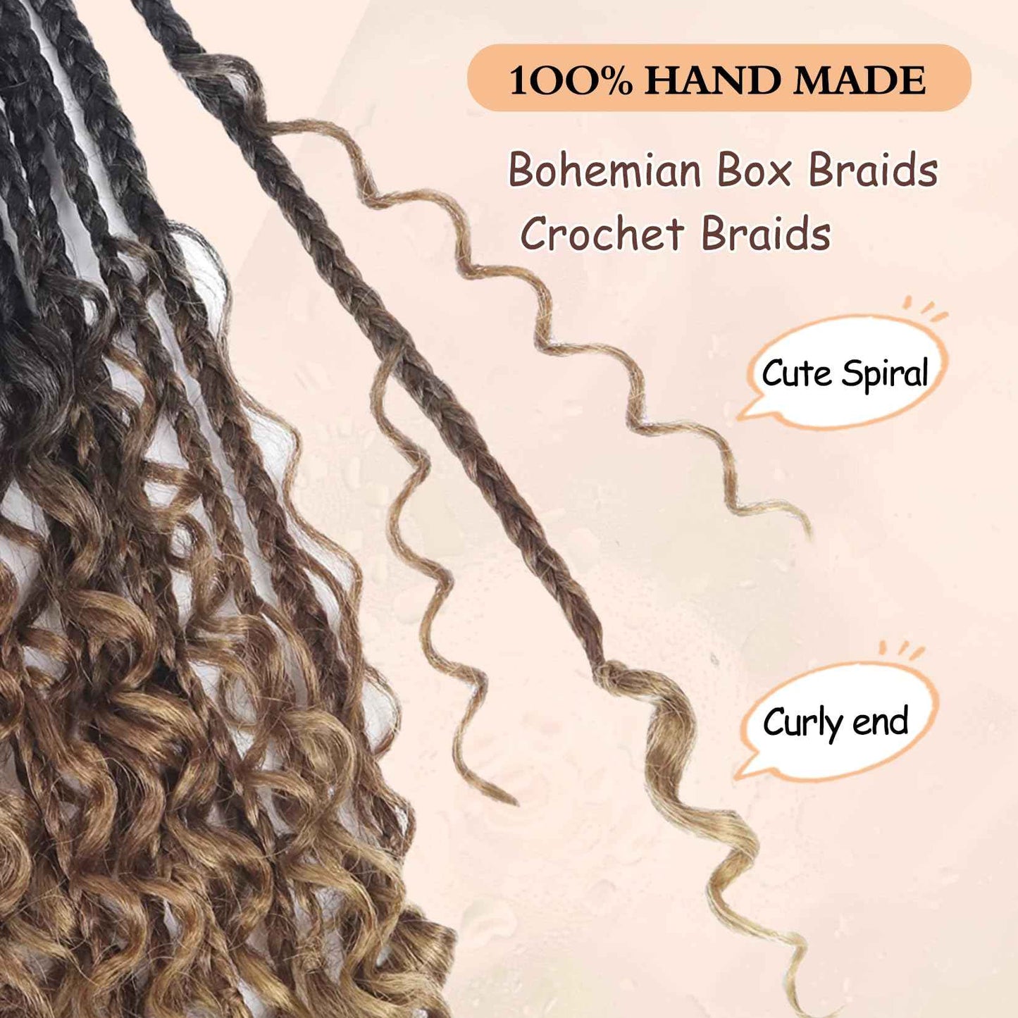 Boho Braids Crochet Hair Pre Looped 10 Inch - Goddess Box Braids Crochet Hair for Black Women with Curly Ends, 8 Packs Boho Crochet Braids Pre Looped 1B-30-27