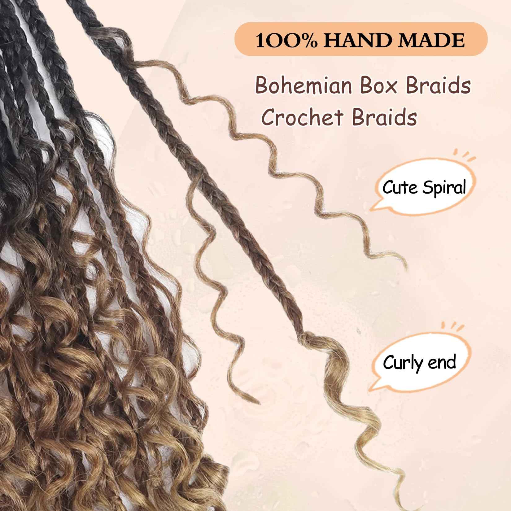 Boho Braids Crochet Hair Pre Looped 10 Inch - Goddess Box Braids Crochet Hair for Black Women with Curly Ends, 8 Packs Boho Crochet Braids Pre Looped 1B-30-27