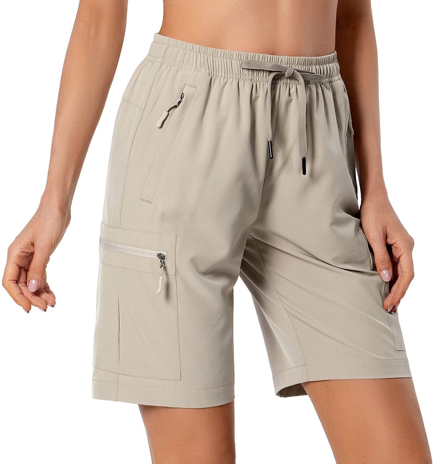 Women's Lightweight Hiking Cargo Shorts Quick Dry Athletic Shorts for Camping Travel Golf with Zipper Pockets Water Resistant Khaki