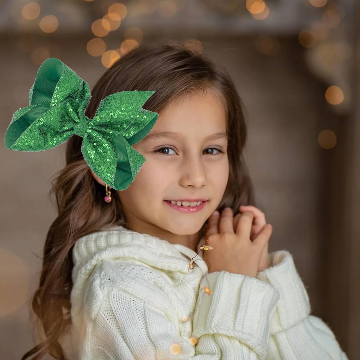 Yuese 1PCS Hair Bows for Girls 8 Inch Sequins Large Bows Alligator Hair Clips Sparkly Glitter Accessories for Women Teens Girls Kids (Green)